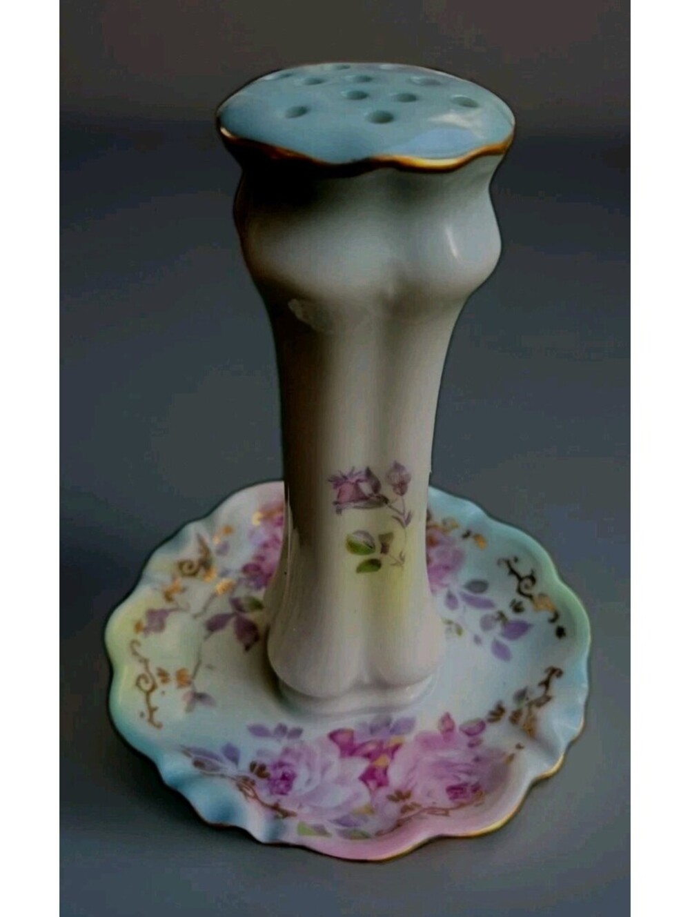 Vintage Antique Fine Porcelain Ceramic R S Floral HAT PIN HOLDER Approx 5" Tall